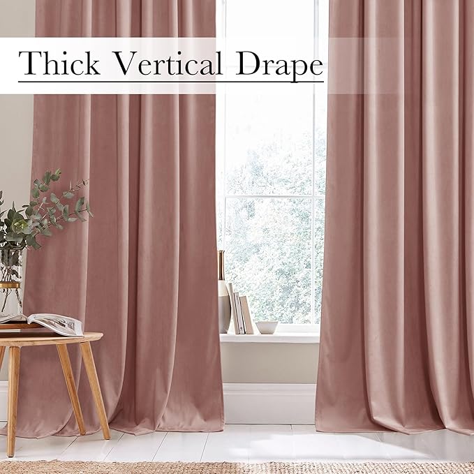 StangH Dusty Pink Velvet Curtains 120 inches Extra Long Privacy Window Drapes for Living Room Bedroom, Backdrop Curtains for Birthday Party/Baby Kids, W52 x L120, 2 Panels