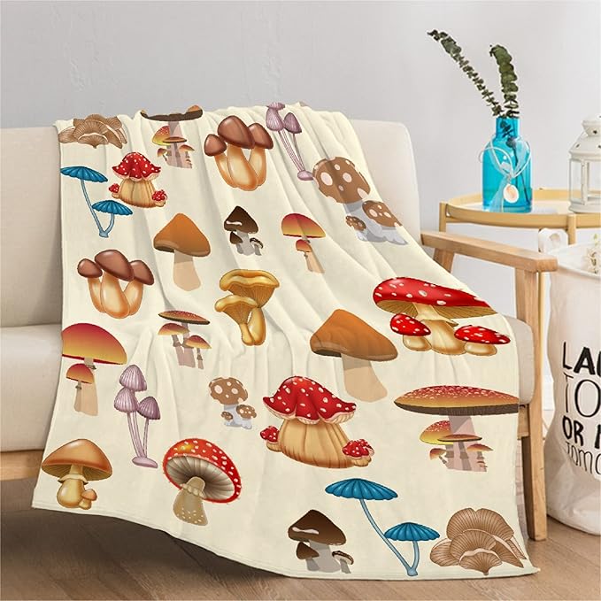 Thuswarm Colorful Wild Mushroom Flannel Blanket for Autumn Winter Gifts Warm Cozy Soft Funny Print Throw for Bed Couch Sofa 40”×30” XSmall for Pets