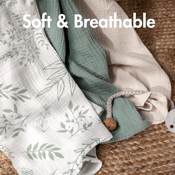 Muslin Swaddle Blankets for Newborn, 3 Pack Breathable Soft Receiving Blanket, Large 38 x 40 inches Swaddle Wrap Burping Clothes, Essentials Infant Shower Items, Toddler Gift (Bright Colors)