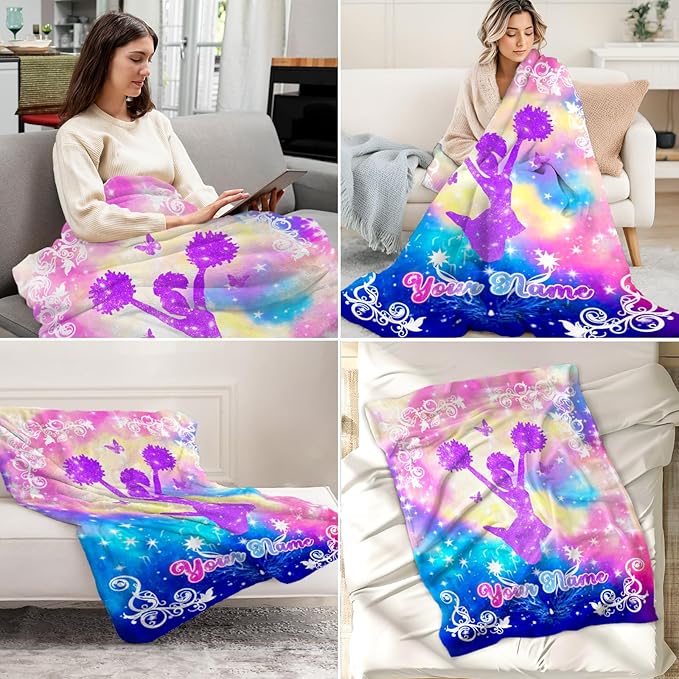Personalized Cheer Stuff Blanket - 30 x 40 Inches Lap Size Soft Plush Cheer Gifts for Girls - Cheerleader Throw Blankets for Couch for Kids