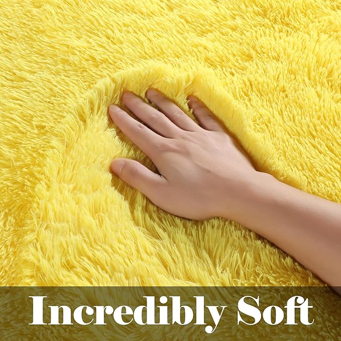 ONASAR Yellow Rugs for Living Room Bedroom, 5x8 Washable Fluffy Bedside Area Rug, Soft Plush Shaggy Indoor Floor Carpet for Nursery Kids Girls Boys Teen Dorm Home Office Decor Aesthetic