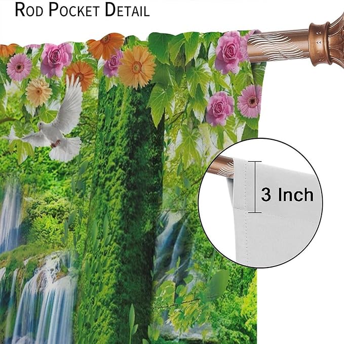 Jungle Nature Blackout Window Curtains, Trees Scenic Waterfall and River Spring Pattern Print Window Drapes, for Living Room Bedroom 72x63in 2 Panels