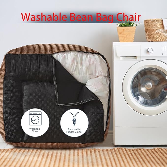 Giant Bean Bag Chair Sofa for Adults Teens, Comfy Corduroy Large Bean Bag Chairs with Armrests for Bedroom Living Room, Adult BeanBag Lazy Sofa Couch Chairs with Filler Included