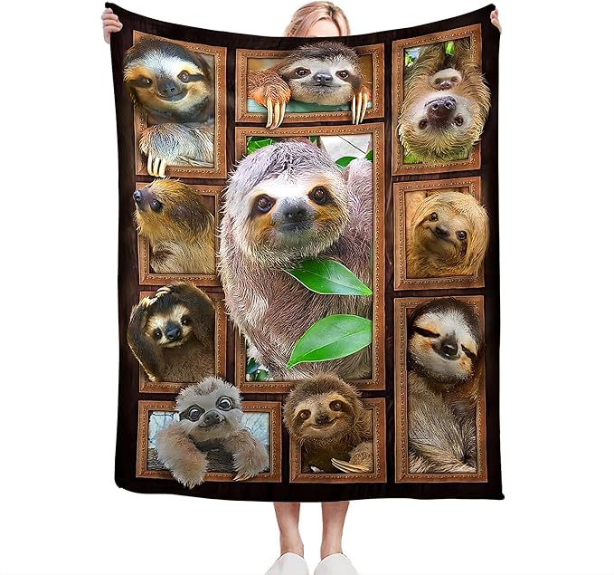 jerkboo Sloth Blanket Throws Sloth Gifts Sloth Throw Blanket for Women Men Kids Adults Soft Warm Cozy Fleece Blanket for Couch Sofa Bed 60""x50""