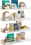 G&W Gruwald 4 Pack Clear 15.7 Inches Acrylic Book Shelf for Kids Room, Floating Kids Book Shelves for Wall, Nursery Book Shelves, Magazine Rack, Picture Ledge (Clear, 15.7)