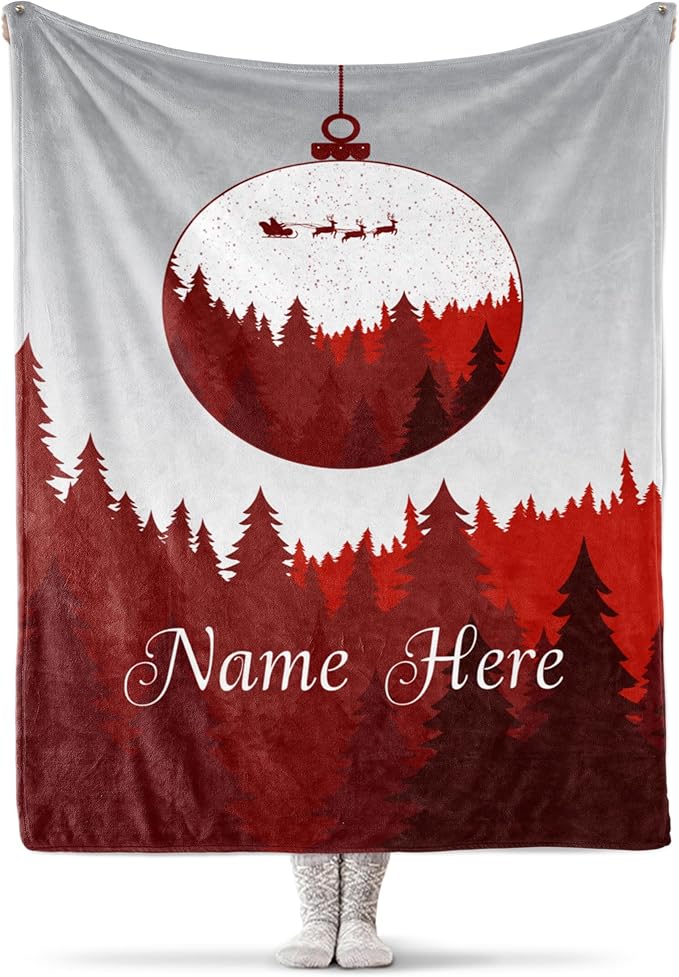 Personalized Plush Christmas Blanket | Cozy Fall Throw Blanket | Custom Winter Blankets | Ornament Christmas Throws | Santa Sofa Bed Throw | Customized Soft Christmas (Sherpa 50x60)