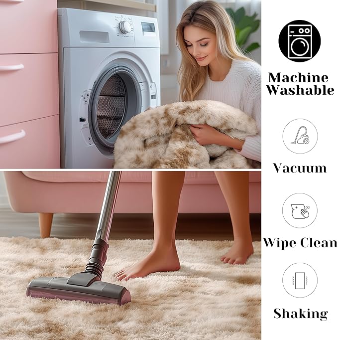 ONASAR Rugs for Living Room Bedroom, Tie-Dyed Beige 5x8 Washable Fluffy Bedside Area Rug, Soft Plush Shaggy Indoor Floor Carpet for Nursery Kids Girls Boys Teen Dorm Home Office Decor Aesthetic