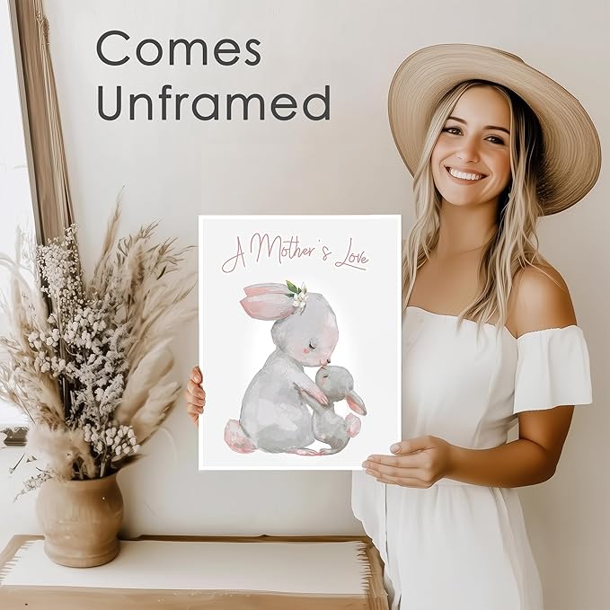 DREAM BIG PRINTABLES Mother and Child Bunny Wall Art Print - Unframed - 11x14 | Nursery Decor | Bedroom Decor | Room Decor Aesthetic | Bedroom Wall decor
