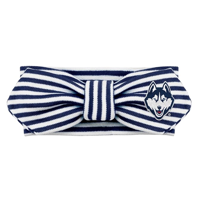 Creative Knitwear Connecticut Huskies Infant Girls Navy/White Striped Hair Knot Headband Embroidered Logo - Size Newborn - 4T