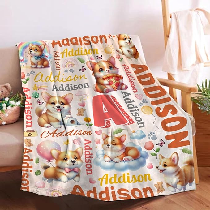 Personalized Custom Corgi Dog Preschool Blanket Gifts for Baby Toddler Kids Boys Girls - Customized Corgi Dog Super Soft Lightweight Flannel Sheets Decor for Crib Nap Couch - 40"x50" for Kids/Children