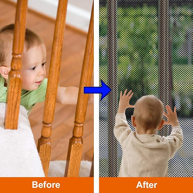 Child Safety Net, Durable Banister Guard for Baby Safety Stairs Railing Balcony Cribs, Banister Stair Mesh Baby Proofing, Easy to Install Stair Netting for Kids, Pets, Toys - (10ft Lx3ft H) Black