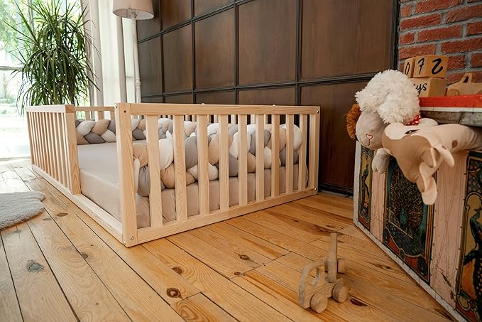 Montessori Floor Bed Small Size 52x27,5"/ Height 18.90'' | Pine Tree Toddler Bed Frame, Wood Bed Frame | Gift for Kids Room Decor (Small)