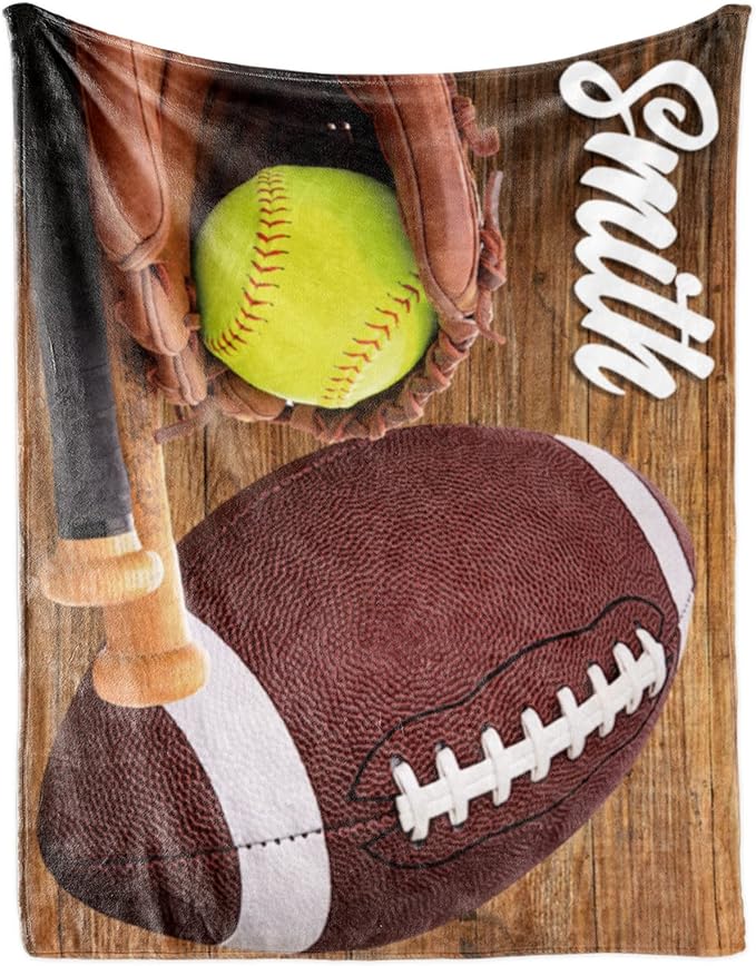 Custom Infant Softball Blanket: Personalized Name and Number Blankets for Baby Kids Boys Girls Teen Mother's Day Father's Day Birthday Easter Gifts(50"x60")