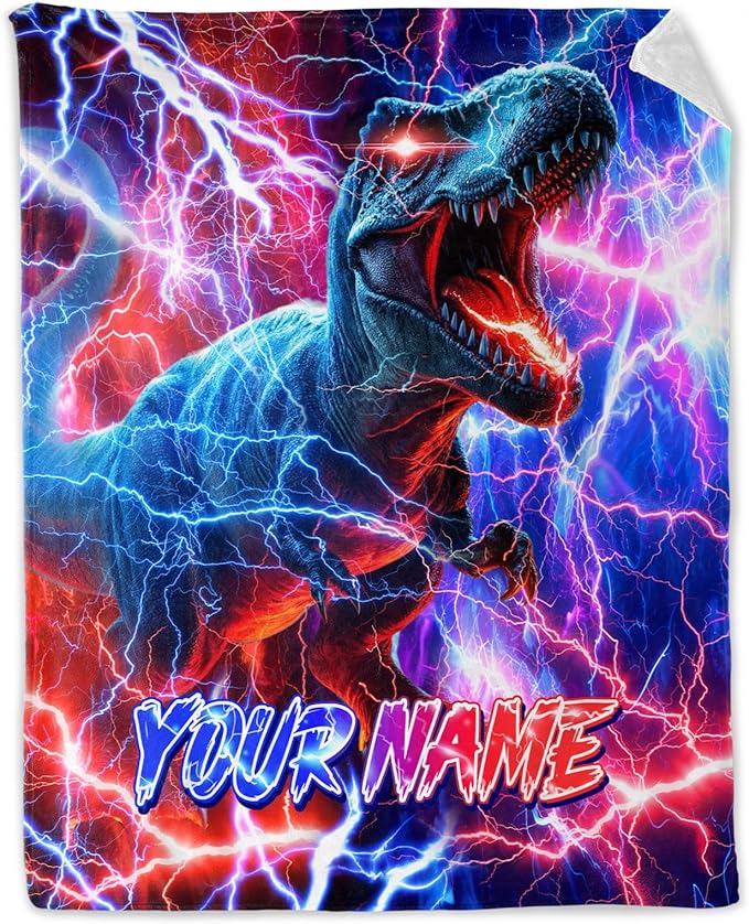 Custom Boys Blanket Gifts Dinosaur Blankets for Kids 3-5, Toddler - Soft Lightweight Throws Stuff for Couch, Office & Travel