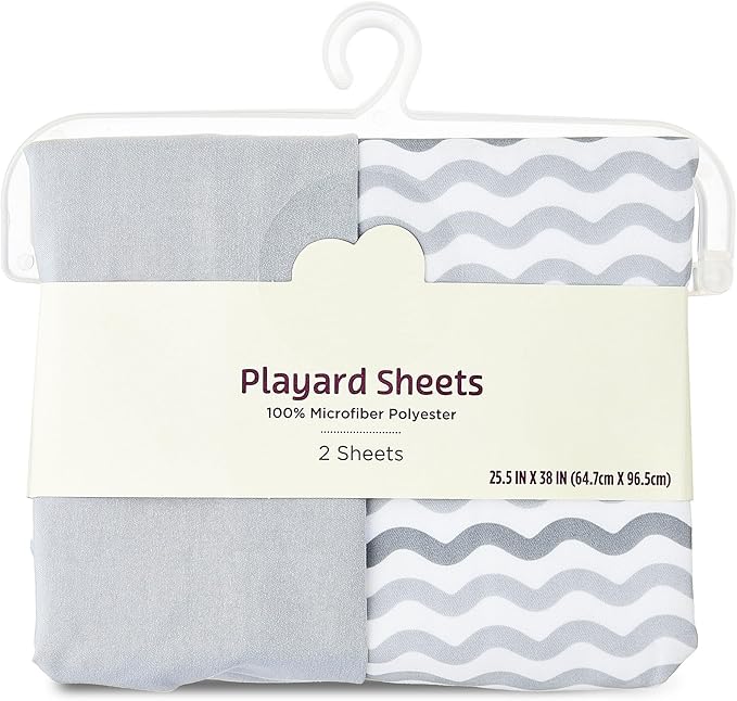 2 Piece Microfiber Polyester Playard Sheets for Baby Boys and Girls, Gray Chevron Mini Crib Sheets, Fits 25.5" x 38" Mattresses, Soft Crib Sheets for Playard and Mini Crib.