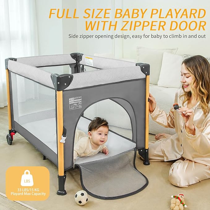 Baby Bassinet Bedside Crib with One-Hand Setup 5-in-1 Foldable Pack n Play for Travel, Portable Baby Bassinet with Diaper Changer & Adjustable Mattress for Newborn to Toddler (Grey)
