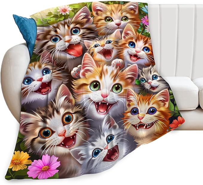 Cat Blanket Funny Cat Gifts for Girls Boys Woman Kids aLover Throw Blankets Soft Blanket Warm Fleece Flannel Plush Blankets for Bed Sofa Couch 50"x60"