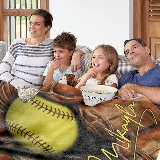 Personalized Baby Softball Blanket: Custom Bedding for Kids Soft Ball Throw Blankets - Perfect Newborn Gift Infant Swaddling Blanket with Name 60x80inch