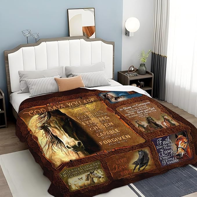 Tijuboni Horse Throw Blanket Christian Religious Gifts for Girls Boys Women Men Kids Adults Soft Flannel Fleece Blanket for Couch Sofa Bed Home Decor 60"x80"
