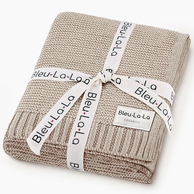 Heritage Knit Organic Cotton Baby Blanket - Soft Warm Cozy Unisex Receiving Cuddle Stroller Beige Blanket for Newborns, Infants Toddler, Boys and Girls (Oatmeal, 0-2 Years)