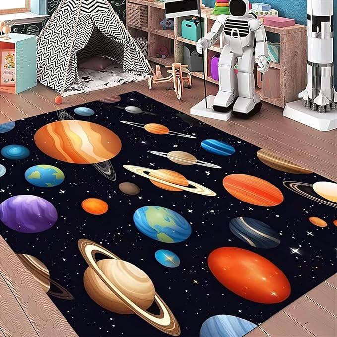 Kids Carpet Outer Space Rug,3x4ft,3D Galaxy Universe Planet Area Rugs Kids Bedroom Space Carpet Universe Solar System Planet Theme Carpets for Living Room Nursery Room Toddler Classroom Decor