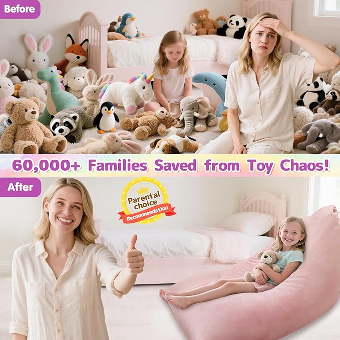 Jorbest Stuffed Animal Storage Bean Bag Chair for Kids and Adults, Luxury Velvet Stuffed Animal Bean Bag Storage, Cover Only(Sweet Pink 200 L/52 Gal)