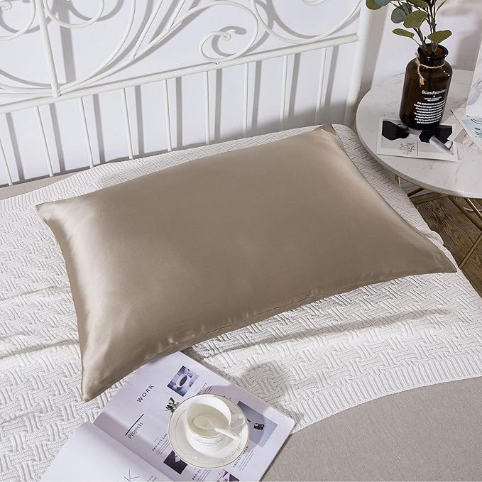 SLPBABY 100% Natural Pure Silk Pillowcase for Hair and Skin, Both Side 19 Momme Silk, Luxury Smooth Satin Pillowcase Cover with Hidden Zipper (King, Taupe)