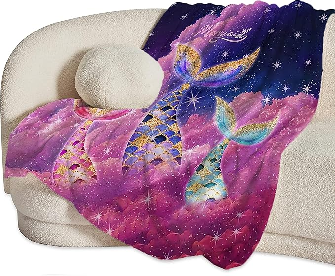 Mermaid Blanket Pink Mermaid Gifts for Girls Boys Woman Kids Lover Throw Blankets Soft Blanket Warm Fleece Flannel Plush Blankets for Bed Sofa Couch 60"x80"
