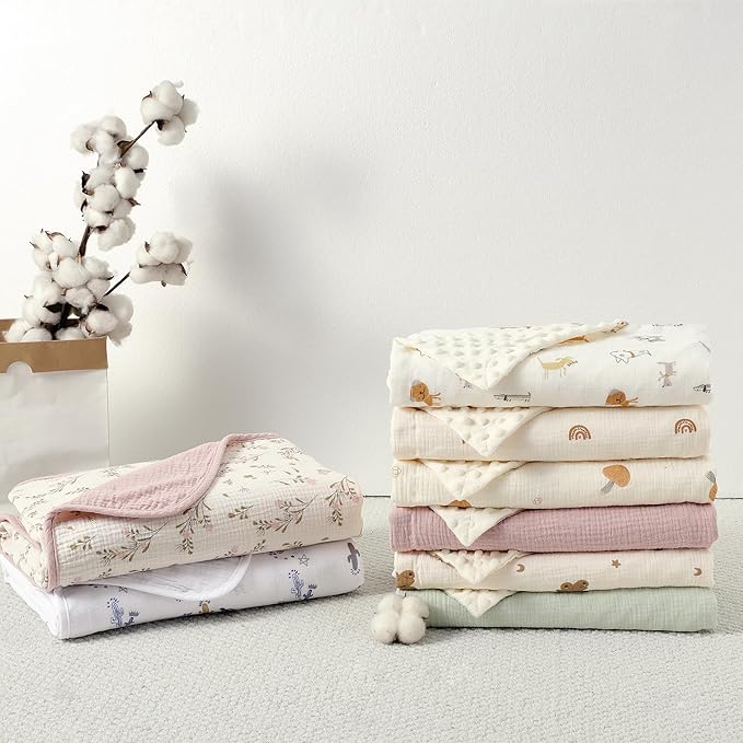CREVENT 30''X40'' Organic Muslin Cotton Baby Blanket for Newborns, Soft Mink Backing, Essential for Baby Shower Birthday Gift - Moon 75X100cm