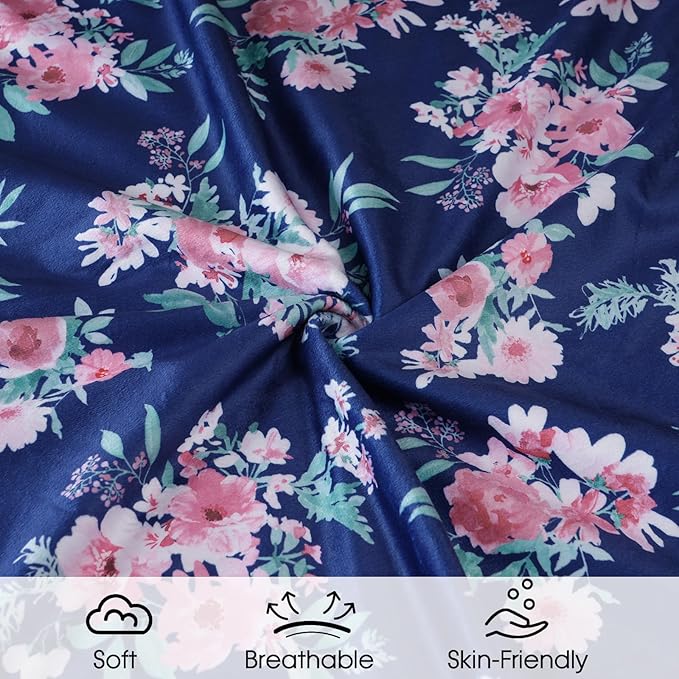 david's kids Micro Fleece Minky Baby Blanket for Girls with Double Layer and Soothing Raised Dots, Breathable and Soft Lightweight Receiving Blanket for Newborns, 40x50 Inches, Navy Floral