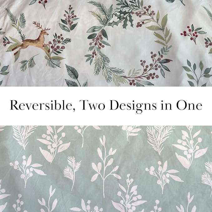 Southshore Fine Living, Inc. 5-Piece Oversized Christmas Comforter Set Twin XL, Reversible Twin Christmas Bedding, Holiday Bedding, Winter Comforter, 2 Shams, 2 Throw Pillows - Happy Holidays