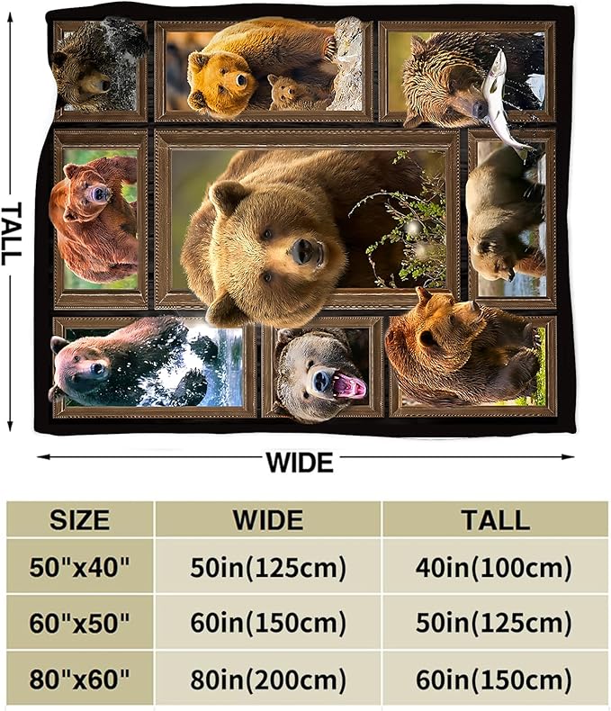 jerkboo Bear Blanket Throws Bear Gifts Bear Throw Blanket for Girls Women Kids Adults Soft Warm Cozy Fleece Blanket for Couch Sofa Bed 80""x60""