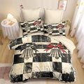 Christmas Duvet Cover Twin Size Retro Christmas Bell Gingham Bedding Set Kids Boys Girls Xmas Happy Holiday Checked Pattern Comforter Cover 2 Pcs with Zipper Closure (No Comforter)