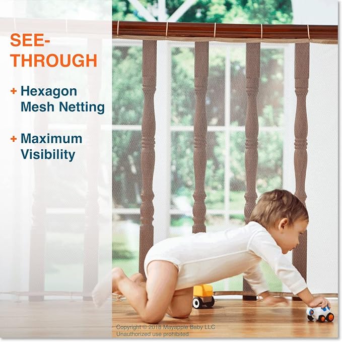 Roving Cove Stair Banister Guard 10ft x 3ft, Railing Safety Net for Baby Proofing, Child Safety Stairway Cover, Balcony Mesh Netting, Almond Brown