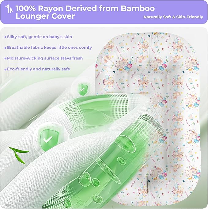 Baby Lounger for Newborn - Infant Lounger 0-24 Months with Lounger Cover, Cooling Baby Nest Lounger, Breathable Waffle Fabric & 3D Support, Portable Newborn Essentials, Pink