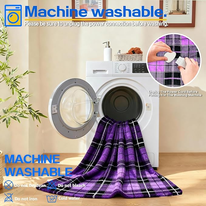Electric Blanket Heated Throw, Soft Flannel 50"x60" Plaid Heating Blanket with 8 Hours Auto Off 10 Fast Heating Levels Machine Washable Sherpa Heated Blanket with Overheating Protection