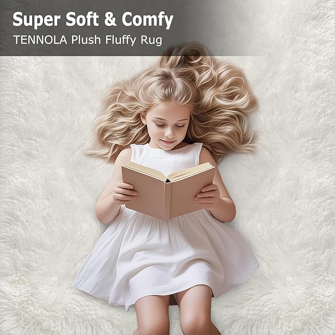 Fluffy White Area Rug for Living Room Bedroom Large Plush Area Rug 6x9 Shag Carpet for Kids Girls Boys Room, Soft White Fuzzy Rug for Nursery Playroom Dorm Bedside Home Decor Indoor