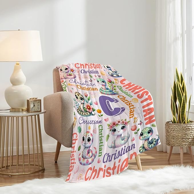 Personalized Custom Snake Preschool Blanket Gifts for Baby Toddler Kids Boys Girls - Customized Snake Super Soft Lightweight Flannel Sheets Decor for Crib Nap Couch - 40"x50" for Kids/Children