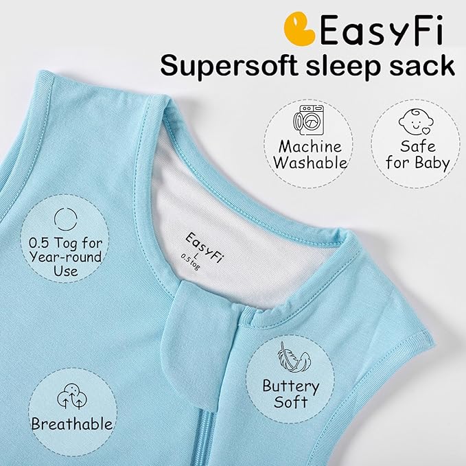 Supersoft Rayon Made from Bamboo Sleep Sack 18-24 Months 0.5 Tog Lightweight Toddler Sleep Sack 2t Baby Wearable Blanket with 2-Way Zipper Summer Unisex Sleeping Bag for Babies (2 Pack) Blue & Gray