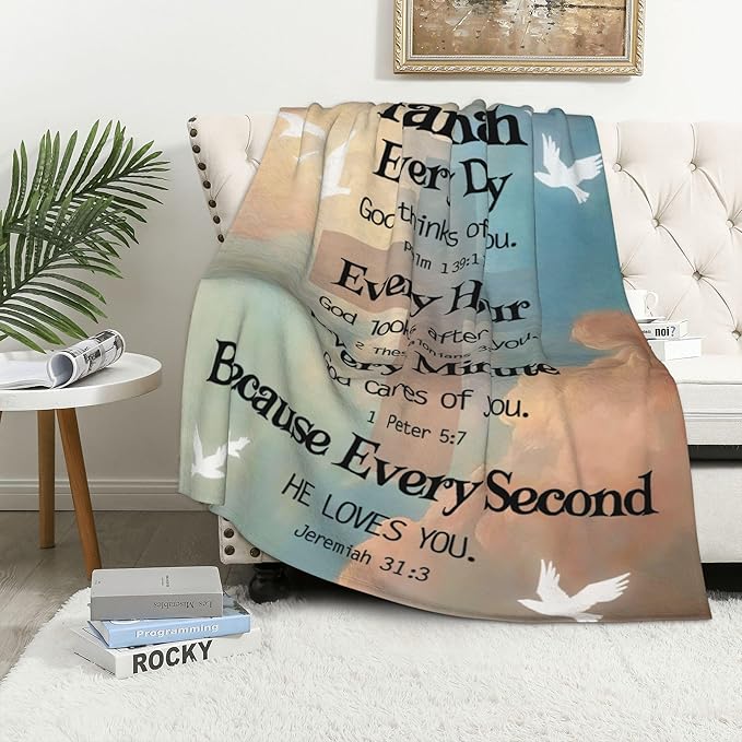 Custom Blanket Bible Verse Blanket with Inspirational Thoughts and Prayers Religious Throw Blanket Soft Lightweight Cozy Plush Warm Blankets for Women Men Christmas Birthday Gifts