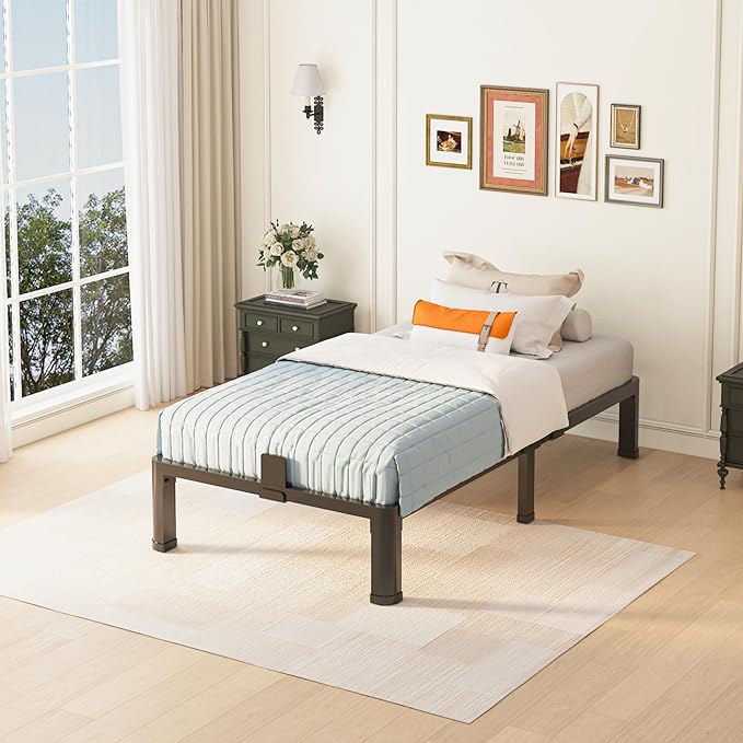 10 inch Twin XL Bed Frame with Round Corner Legs Mattress Slide Stopper,Low Profile Heavy Duty Metal Platform,No Box Spring Needed,Easy Assembly,Noise Free