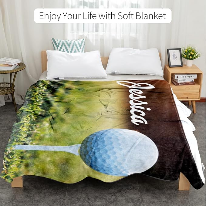 Personalized Golf Blanket Name and Number: Custom Golf Throw Blankets Super Soft Flannel Customized Name Softball Gifts for Kids Boys Girls Women Men Golf Lover(60" x 80" for Adult)
