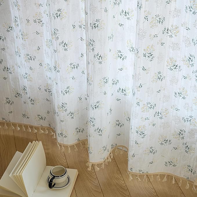ENJOYBRIDAL Floral 63 Inch Curtains for Bedroom Living Room Drapes Boho Rod Pocket Semi Sheer Short Window Curtains 2 Panel Sets Farmhouse Light Filtering Vintage Patterned Window Treatments