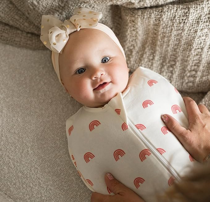 Tiny Twinkle Baby Sleep Sack 6-12 Months 1.0 TOG | Cotton & Elastane Wearable Blanket, Swaddle Transition Micro-Fleece, Machine Washable (Rainbows)