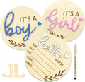 Baby Announcement Sign, Gender Reveal for Welcome Baby 3PCS Its a Boy/Girl and Hello World Newborn Sign Board Wooden Birth Name Announcement Plaque and Pen for Hospital Shower Party Photo Props
