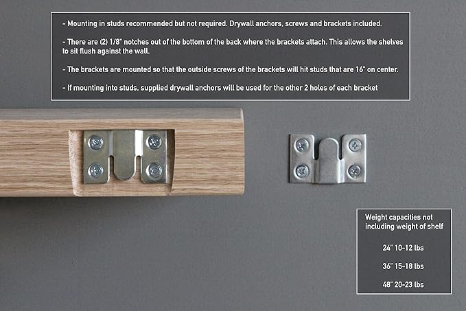 Urban Legacy Unfinished White Oak Floating Shelves | Easy to Install Accent Modern Floating Shelves with Floating Shelf Brackets| Set of 2, (24" x 7" x 2")