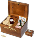 Wedding Keepsake Box With Lock, Large Memory Box for Keepsakes | Decorative Large Wooden Storage Box, with Heart frame Photo Keepsake Box, Baby Memory box | Wooden Gift Boxes-11×8.5×5in