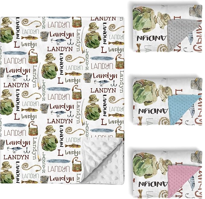 Personalized Baby Crib Bedding Set, 5 Pcs Custom Name Nursery Bedding Set for Girls Boys, Fishing Baby Crib Set for Toddlers Infants, Double Layer Bedding Crib Sets Customized Gifts