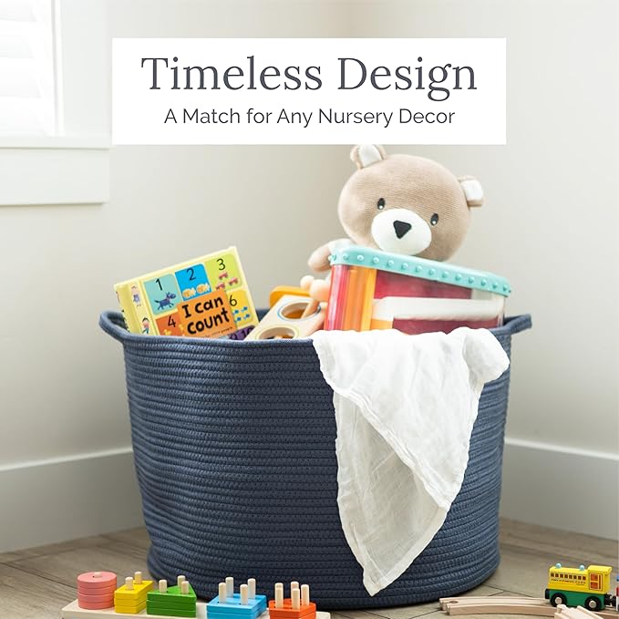 Natemia Large Storage Basket (15" x 15" x 14") - Woven Baskets for Storage, Baby Storage Basket and Toy Organizer, Blanket Basket, Perfect Baby Registry Gift, Rope Baskets for Storage, Basket Storage