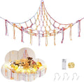Stuffed Animal Hammock with LED Light, Large Stuffed Animals Storage Corner Plushie Net for Kids Room Decor, Rainbow